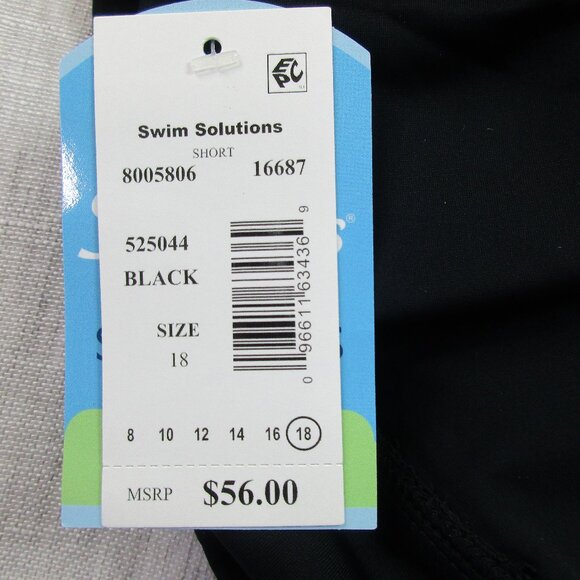 Swim Solutions Swim Shorts Womens‎ 18 Black Nylon Stretch Comfort Elastic Waist - Picture 7 of 15